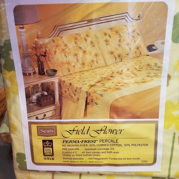 Vintage Sears Mixables Field Flower King Sheet Set - Picture 4 of 8